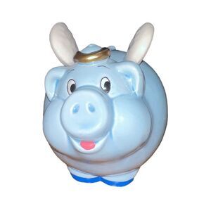 VTG 1993 Enesco Blue Angel Piggy Bank Ceramic Pig Wings‎ Halo